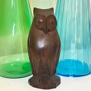 Mid Century Owl Hand Carved Wood  Sculpture Vintage Owl Ironwood Retro Bird